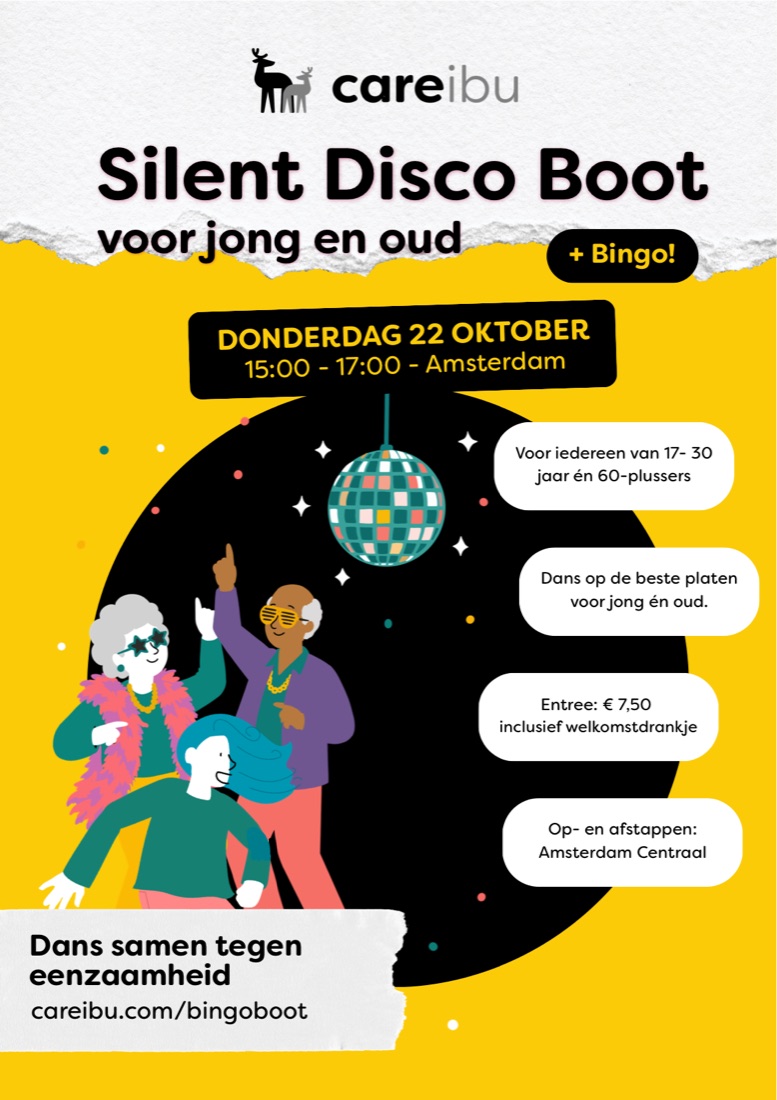 Flyer Silent Disco Bingoboot voor jong en oud, donderdag 22 oktober in Amsterdam